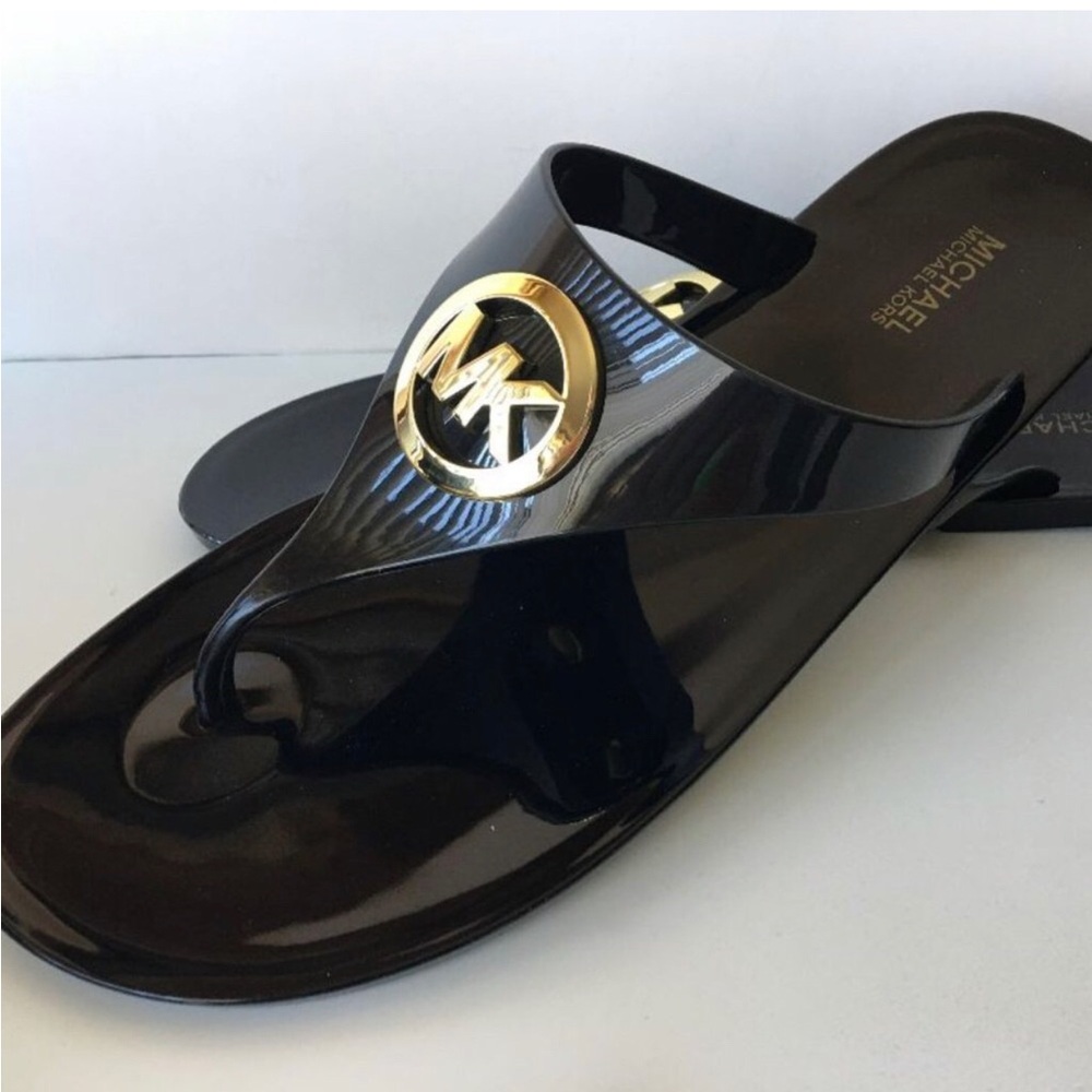 Michael Kors Black and Gold Thong Sandals